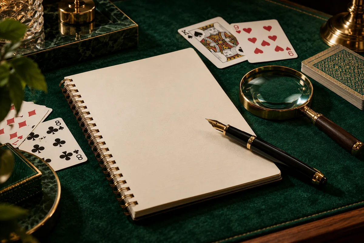 สมุดเช็กลิสต์ ปากกา และแว่นขยายสำหรับตรวจสอบข้อมูลผู้ให้บริการ